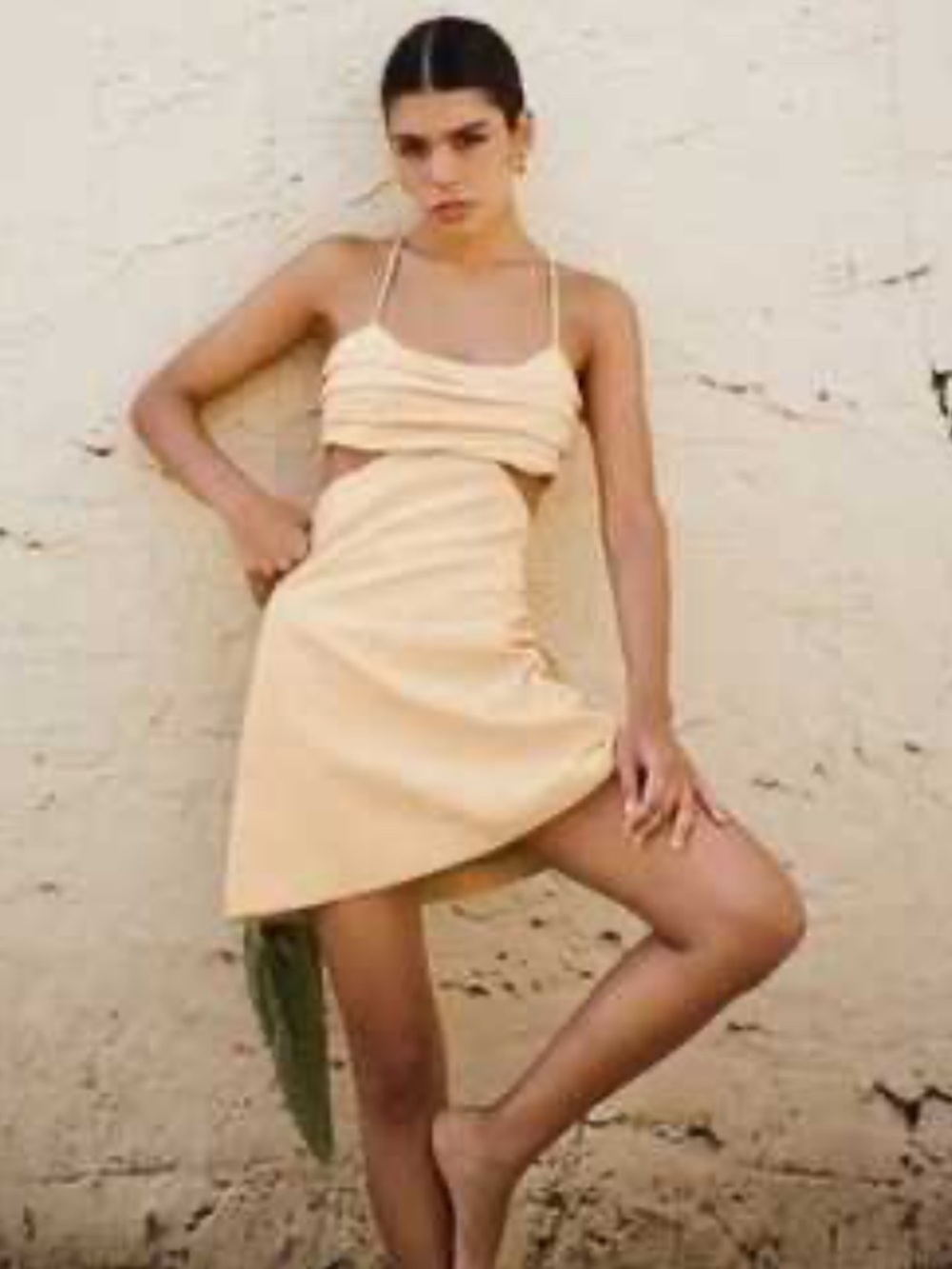 Zara Light Yellow Cut Out Linen Blend Dress